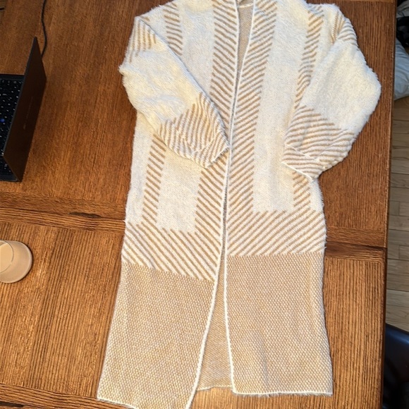 New striped open front long cardigan sweater - Picture 8 of 12